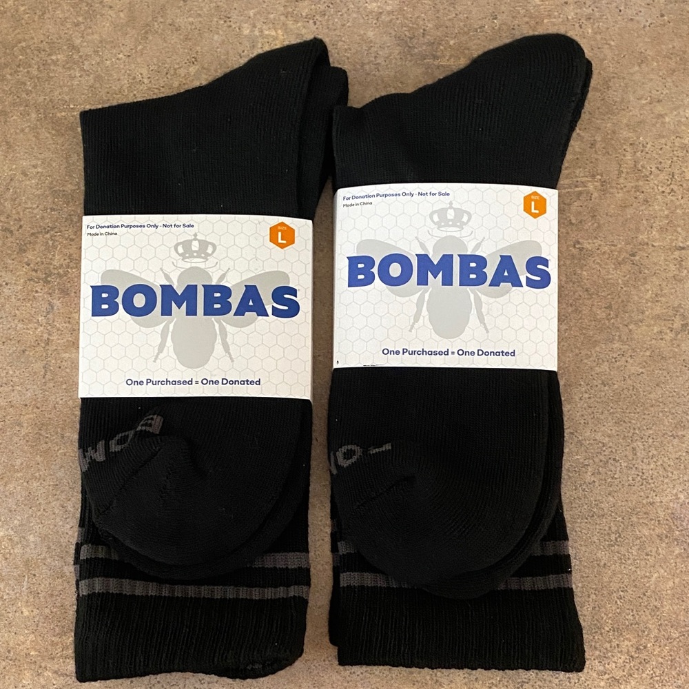 Bombas Unisex Black Casual Socks 2pr Size L
